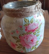 Słoik ręcznie zdobiony. wys.13 cm. średnica 8 cm.