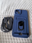 Etui na iPhone 14 plus stand smycz pokrowiec ring silikonowe granatowy blue