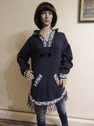 ALPACA MADE IN PERU damski sweter z kapturem pompony fioletowy _ L