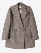 Bershka kurtka bosmanka krótki trencz flausz z wełną krata pepitka duża