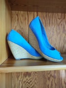 espadryle na koturnie sandały letnie chabrowe niebieskie 