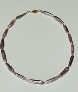 Naszyjnik fioletowo-różowe perły naturalne barokowe w złocie 14K GF