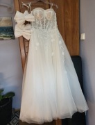 Gorsetowa Suknia ślubna ecru XXS/XS 32/34 z bufiastymi rękawkami 152-158 cm
