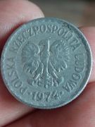 Moneta 1 zl 1974 zalany znak menniczy