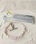 Biżuteryjna smycz do telefonu Perła słw. Różowy Kwarc, Kamień ,Mattè Prism