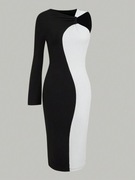 damska sukienka bodycon biało-czarna white & black SHEIN 