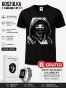 Modna czarna koszulka damska z wyrazistą grafiką+ GRATIS Smart Bracelet