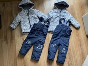 Komplety zimowe dla bliźniaków spodnie narciarskie kurtka zimowa 92 98