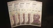 5 banknotów 1000 boliwarów wenezuelskich 2017 UNC