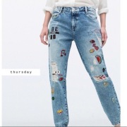 Zara trf denim 34 jeansy naszywki młodzieżowe skinny