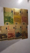Zestaw 7 Złotych Banknotów EURO – Kolekcjonerskie 5-500 EUR – Gadżet