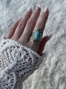 Pierścionek z dużym kamieniem turkusu ażurowy boho vintage