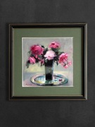 "Czerwone róże" Kazimierz Bać obraz olejny 24x25