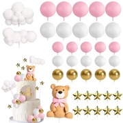 Zestaw na tort BRĄZOWY MIŚ z różowymi elementami , kule , gwiazdki BOHO 