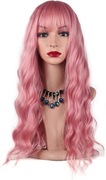 Damska Peruka różowa długa kręcona Halloween Karnawał 