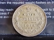 Rosja Carska 20 Kopiejek,Ag. 1914r, Złotawa patyna mennicza.!