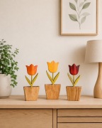 Figurka z drewna ; Tulipany z drewna ; Kwiaty ; Zestaw 3szt.