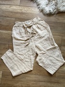 stradivarius beżowe letnie spodnie s do pracy na co dzień biuro