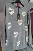 Sweterek damski popielaty w serca z wiskozy z angora