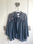 Fira piękna oryginalna boho bluzka luźna rękawy szerokie turkusowa S/M