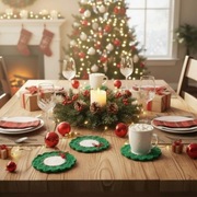 Świąteczna podkładka dekoracyjna – zielono-biała zrobiona na szydełku