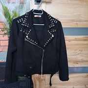 Czarna zamszowa kurtka ramoneska z ćwiekami i koralikami r. 40 L