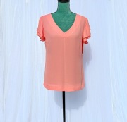 Pomarańczowa bluzka top koszulka L 40 krótki rękaw łososiowa brzoskwiniowa
