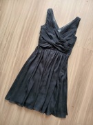 Elegancka popielata sukienka koktajlowa drapowana góra H&M