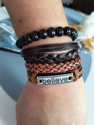 Komplet bransolet skórzano - drewnianych brązowo - czarne regulowane