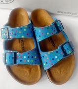 Birkenstock Arizona 32 klapki skórzane niebieskie kropki skóra dla dziecka