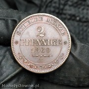 2 fenigi (PFENNIGE) 1869, Saksonia (Sachsen) STAN