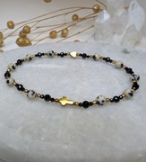 Bransoletka różaniec kamienie jaspis czarny turmalin krzyżyk serduszko 