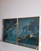 Zielony marmur złoty plakat 50 x 70 + złota ramka metalowa