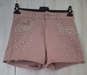 Nowe krótkie spodenki jeansowe nabijane perełki 38 M kolor brudny róż 