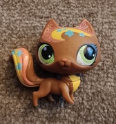 LPS Littlest Pet Shop Authentic Brown Rainbow Swirl Glitter Cat Green Eyes