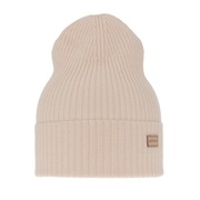 Czapka z wełny merino wełniana prążek jesienna 100% wełna kremowa