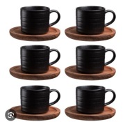 CAPPUCCINO TASEN  6 X 140 ML FILIŻANKI Z DREWNIANYMI PODSTAWKAMI 