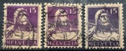 Szwajcaria, HELVETIA, Wilhelm Tell, Mi.120abc, 3 szt. 15 centymów