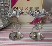 Świecznik glam lampion kwiat glamour srebrny zestaw