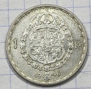 #3101 Szwecja 1 korona 1946 srebro ładna 