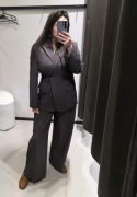 brązowy szary garnitur taliowana marynarka klasyczna Zara XS34 spodnie wyso