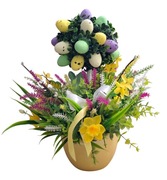 Stroik wielkanocny świąteczny wiosenna dekoracja flokowany zając jajka