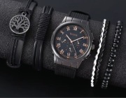 Męski kwarcowy zegarek + skórzane bransoletki x4 szt. GRATIS !!!