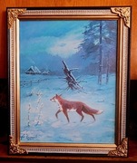 "LIS"-DUŻY OBRAZ OLEJNY NA PŁÓTNIE 53x43