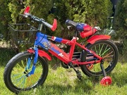 ROWEREK 16 CALI  DLA CHŁOPCA  ZE BŁOTNIKAMI I KOSZYKIEM CZERWONO-NIEBIESKI