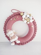 Świąteczny wianek brudny różowy złoty biały anioł