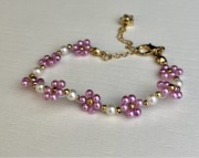 Bransoletka pleciona z koralików handmade kwiaty