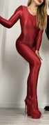 Czerwony kombinezon burgund catsuit wet skin lycra nylon spandex ala latex