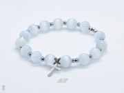 RÓŻANIEC bransoletka dziesiątka biała jasnoszara hematyt w kolorze srebra