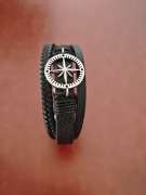 Bransoletka męska SKÓRZANA róża wiatrów STAL 316L